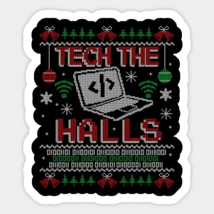 Tech the Halls Computer Ugly Christmas Sweater Sticker